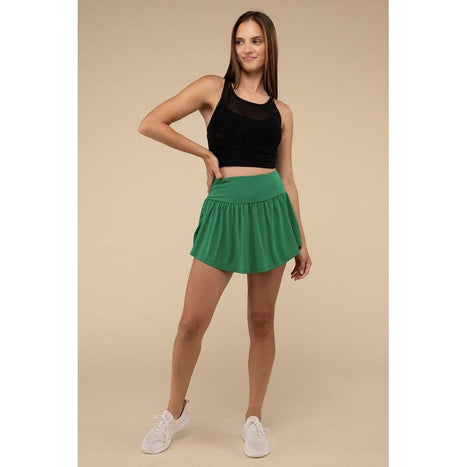 Wide Band Tennis Skirt with Zippered Back Pocket