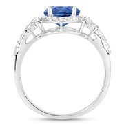 Bids.com 1.34 Carat Genuine Blue Sapphire and White Diamond 14K White Gold Ring Rings