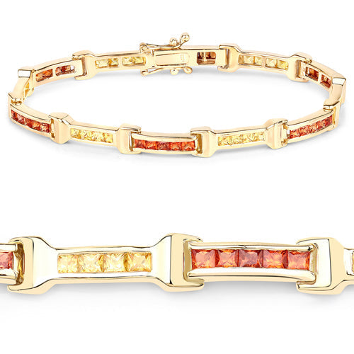 Bids.com 6.48 Carat Genuine Orange Sapphire and Yellow Sapphire .925 Sterling Silver Bracelet Bracelets