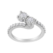 Bids.com 10K White Gold Two-Stone Miracle-Set Diamond Bypass Ring (1 Cttw, H-I Color, I1-I2 Clarity) - Size 6 Rings