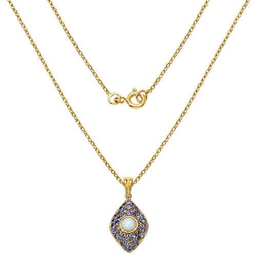 Bids.com 14K Yellow Gold Plated 1.82 Carat Genuine Ethiopian Opal & Tanzanite .925 Sterling Silver Pendant Pendants