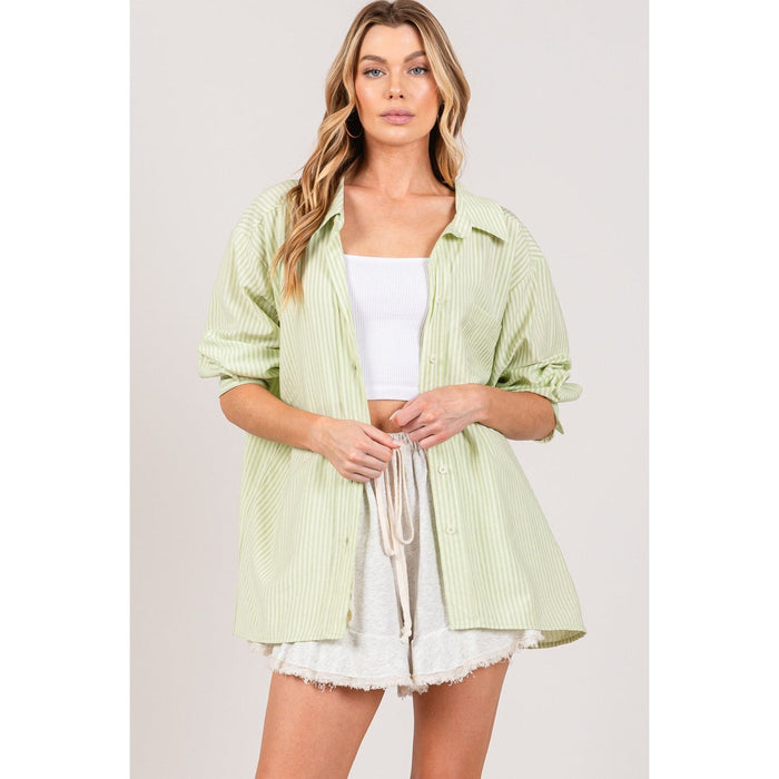 SAGE + FIG Striped Button Up Long Sleeve Shirt