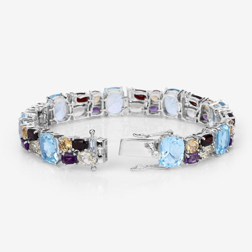 Bids.com 51.36 Carat Genuine Multi Stones .925 Sterling Silver Bracelet Bracelets