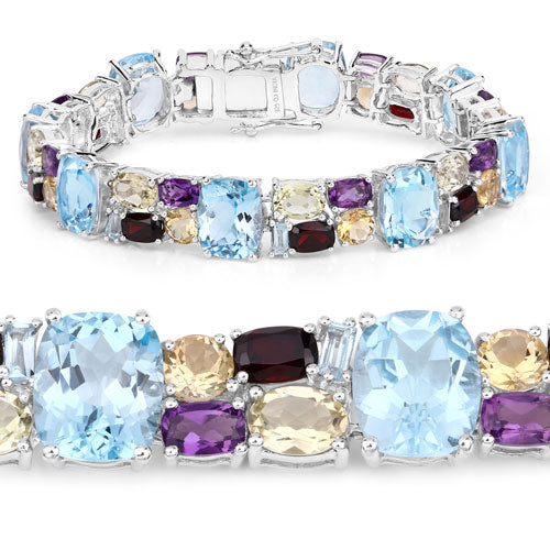 Bids.com 51.36 Carat Genuine Multi Stones .925 Sterling Silver Bracelet Bracelets
