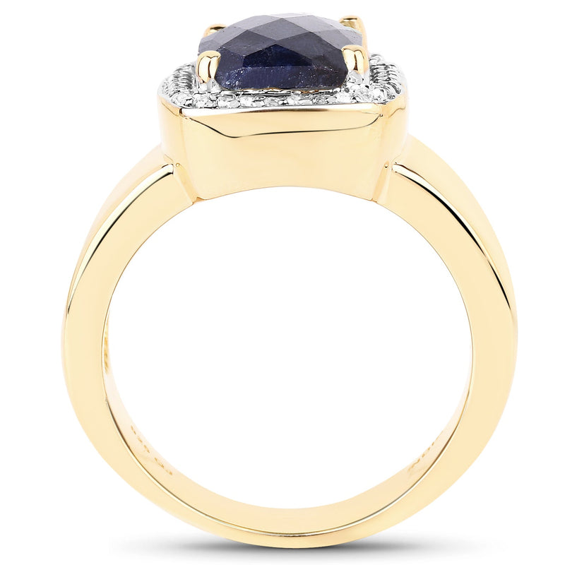 Bids.com 14K Yellow Gold Plated 4.07 Carat Dyed Sapphire and White Topaz .925 Sterling Silver Ring Rings