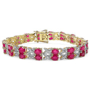 Bids.com 14K Yellow Gold Plated 18.32 Carat Genuine Glass Filled Ruby & White Diamond .925 Sterling Silver Bracelet Bracelets
