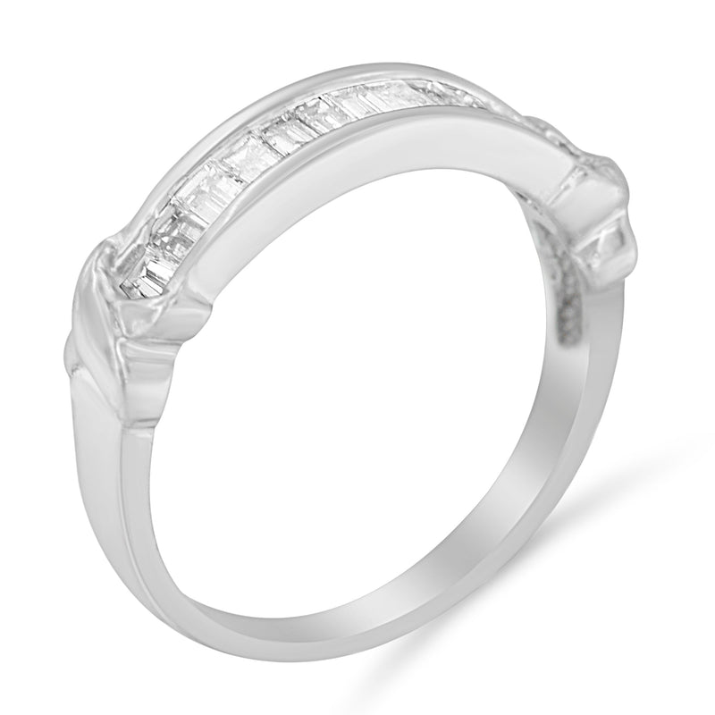 Bids.com .925 Sterling Silver 1/2 Cttw Baguette Cut Diamond Channel Set X-Station Wedding Ring (H-I Color, I1-I2 Clarity) - Size 6-1/2 Rings