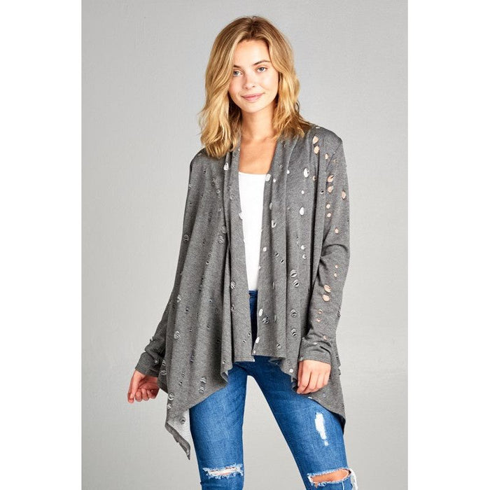 Plus Distressed Cascade Cardigan