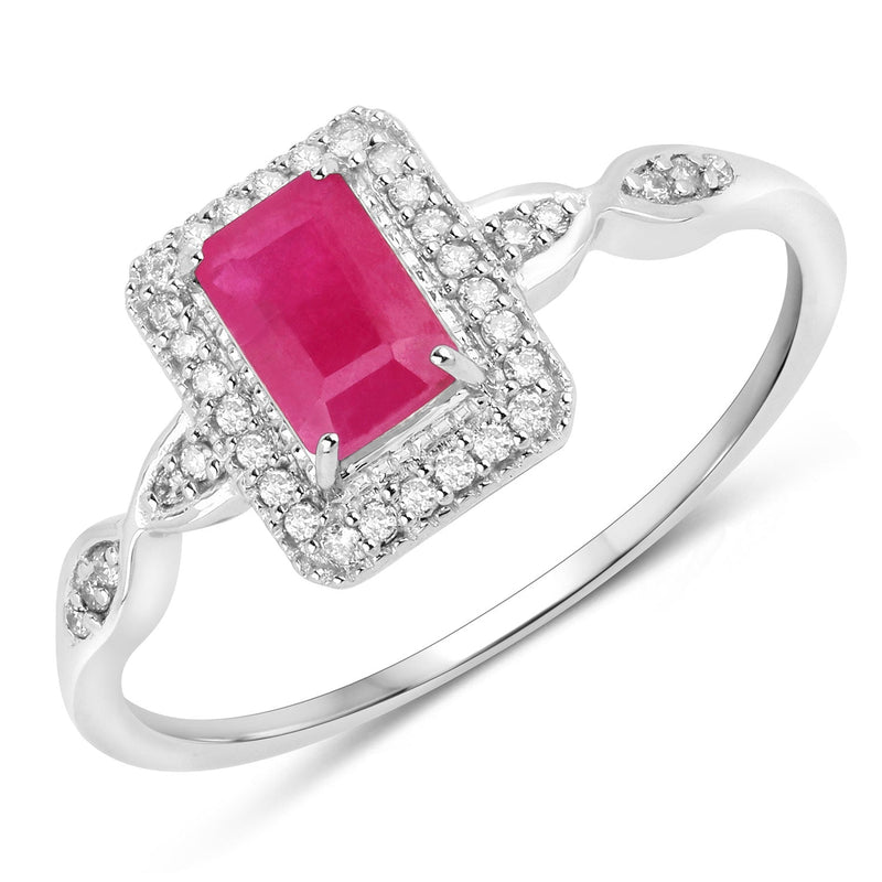 Bids.com 0.75 Carat Genuine Ruby and White Diamond 14K White Gold Ring Rings
