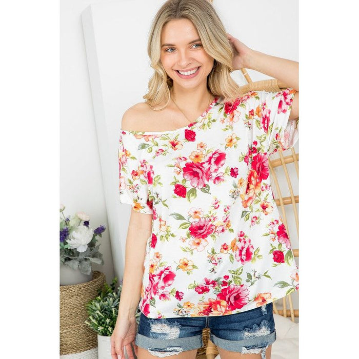 Plus Floral One Shoulder Top