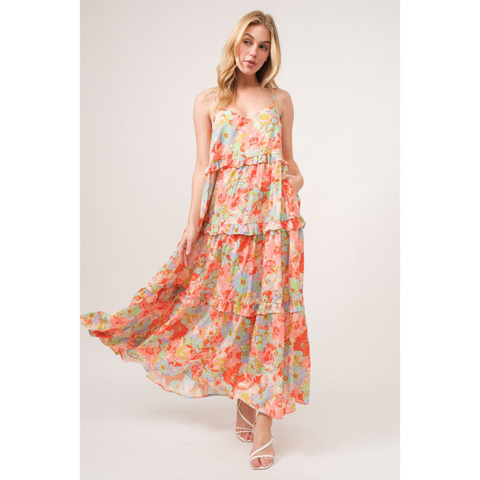 And The Why Floral Ruffled Tiered Maxi Cami Dress