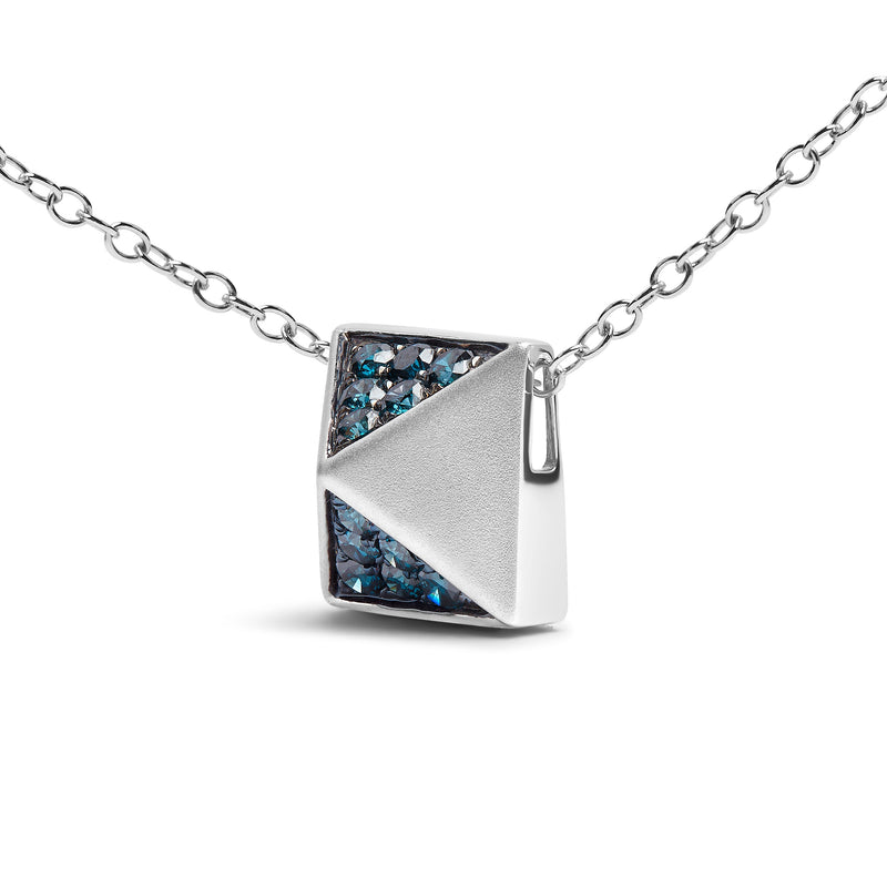 Bids.com 14K White Gold 1/4 Cttw Treated Blue Diamond Matte Finished Pyramid Pendant Necklace (Blue Color, SI1-SI2 Clarity) - 18" Inches Necklaces