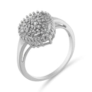 Bids.com 10K White Gold 1/2 Cttw Round & Baguette Cut Diamond Pear Shaped Domed PavÃ© Cluster with Halo Cocktail Ring (H-I Color, SI1-SI2 Clarity) - Size 5 Rings