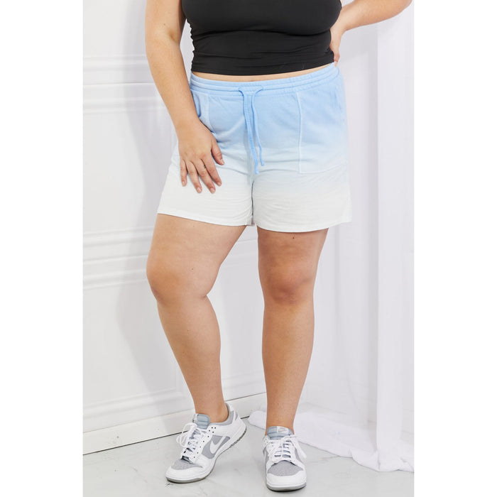 Zenana In The Zone Dip Dye High Waisted Shorts in Blue