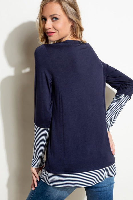 PLUS PIN STRIPE MIXED TOP