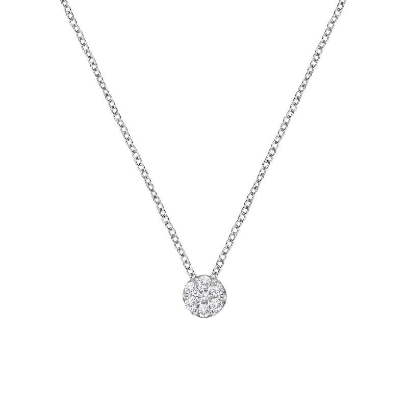 Bids.com 14K White Gold 1/4 Cttw Shared Prong Set Round-Ct Diamond 7 Stone Floral Cluster 18" Pendant Necklace (H-I Color, SI2-I1 Clarity) Necklaces