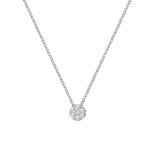 Bids.com 14K White Gold 1/4 Cttw Shared Prong Set Round-Ct Diamond 7 Stone Floral Cluster 18" Pendant Necklace (H-I Color, SI2-I1 Clarity) Necklaces
