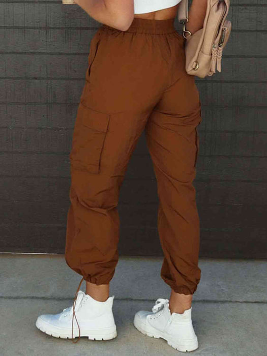 High Waist Drawstring Pants with Pockets by VYSN