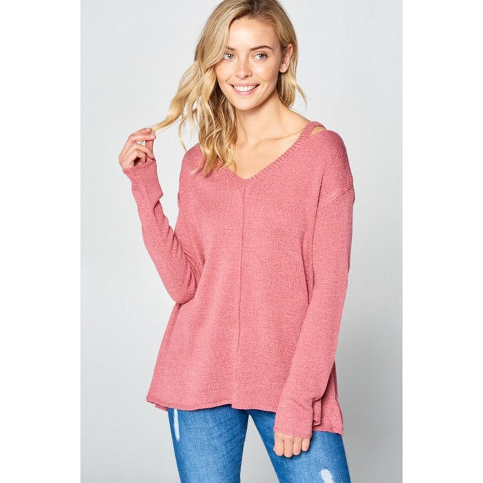 SOLID LIGHT KNIT V NECK SWEATER