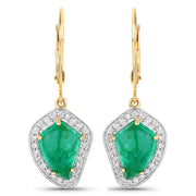 Bids.com 6.40 Carat Genuine Colombian Emerald and White Diamond 14K Yellow Gold Earrings Earrings