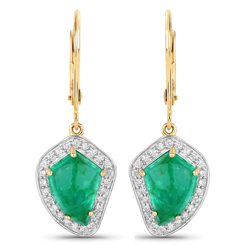 Bids.com 6.40 Carat Genuine Colombian Emerald and White Diamond 14K Yellow Gold Earrings Earrings