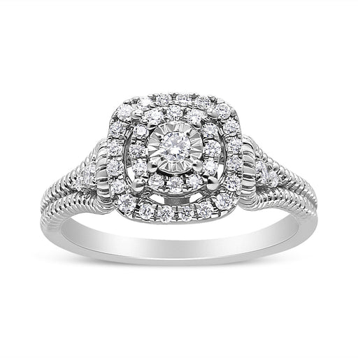 Bids.com .925 Sterling Silver 1/3 Cttw Miracle Set Round-Cut Diamond Cocktail Ring (H-I Color, I1-I2 Clarity) - Size 7 Rings