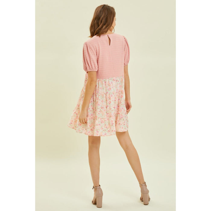 HEYSON Round Neck Floral Ruffle Hem Mini Dress