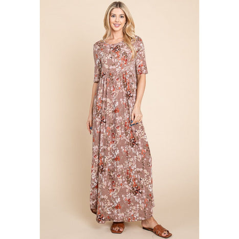 BOMBOM Printed Shirred Maxi Dress