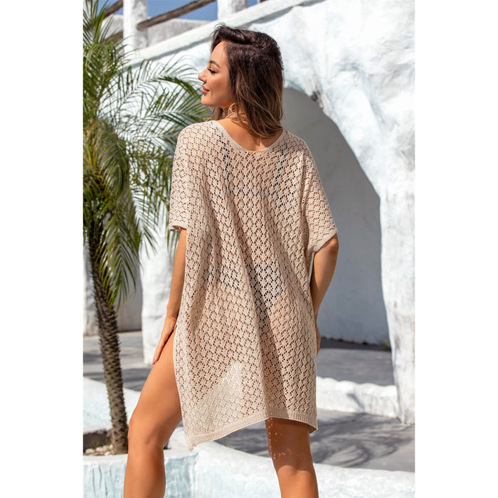 Openwork Slit Scoop Neck Cover Up