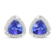 Bids.com 3.70 Carat Genuine Tanzanite and White Diamond 14K White Gold Earrings Earrings