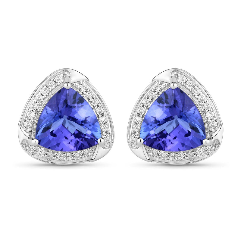 Bids.com 3.70 Carat Genuine Tanzanite and White Diamond 14K White Gold Earrings Earrings