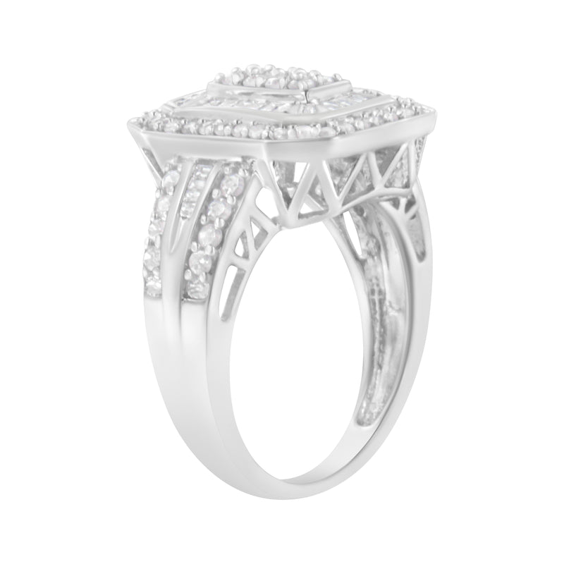 Bids.com .925 Sterling Silver Round and Baguette Diamond Cathedral Ring (0.75 Cttw, H-I Color, I2-I3 Clarity) - Size 7 Rings