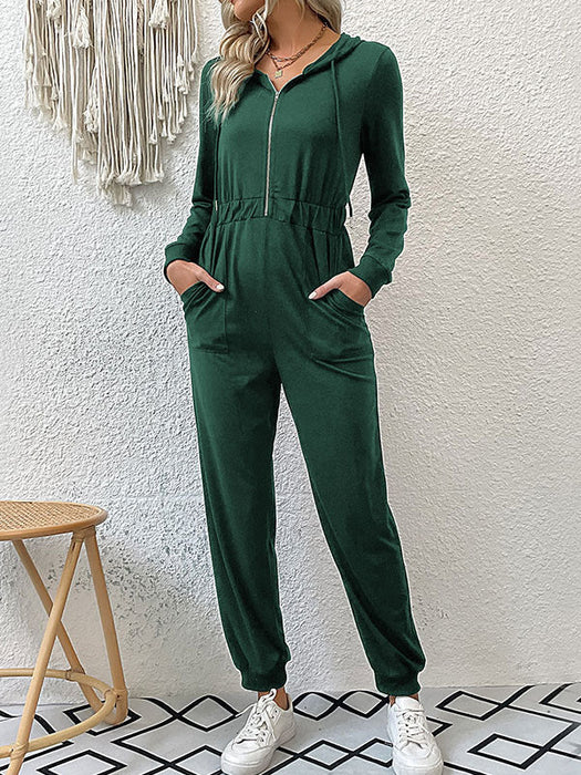 Skinny Elasticity Split-Joint Zipper Hooded Jumpsuits by migunica