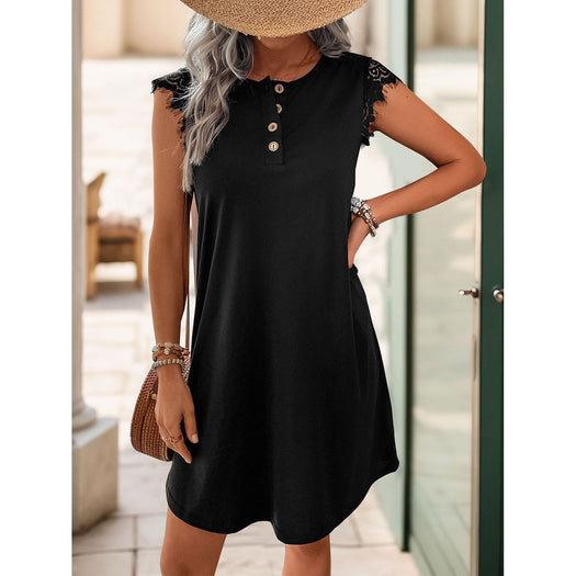 Lace Detail Cap Sleeve Mini Dress