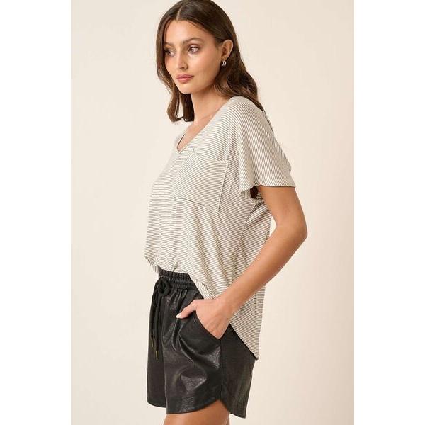 Mittoshop Striped V-Neck Short Sleeve T-Shirt