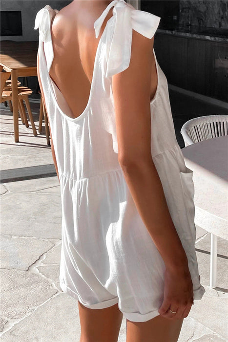 Scoop Neck Tie Shoulder Romper