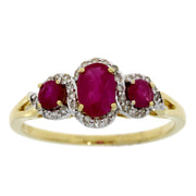 Bids.com 1.04ct Ruby Diamond 3 Stone Ring 14KT Yellow Gold Rings