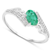 Bids.com 0.51 Carat Genuine Zambian Emerald and White Diamond 14K White Gold Ring Rings
