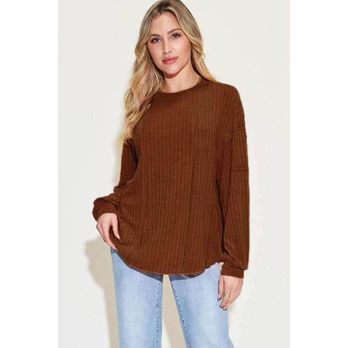 Basic Bae Ribbed Round Neck Long Sleeve T-Shirt