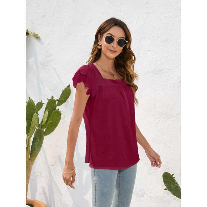 Ruffled Square Neck Cap Sleeve Blouse