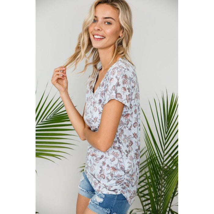 Paisley Print V Neck Tunic Top