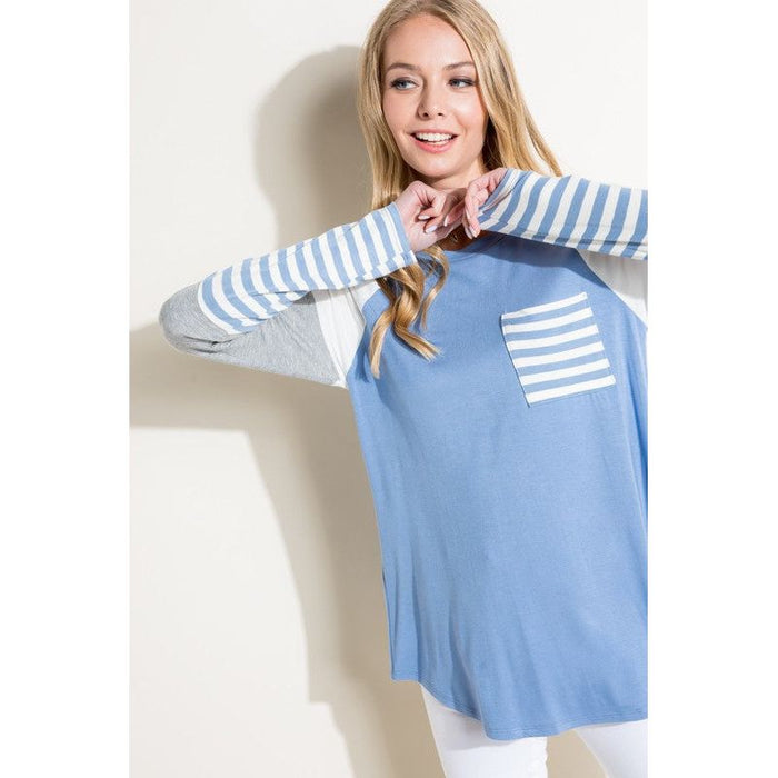 SOLID STRIPE COLOR BLOCKED TOP