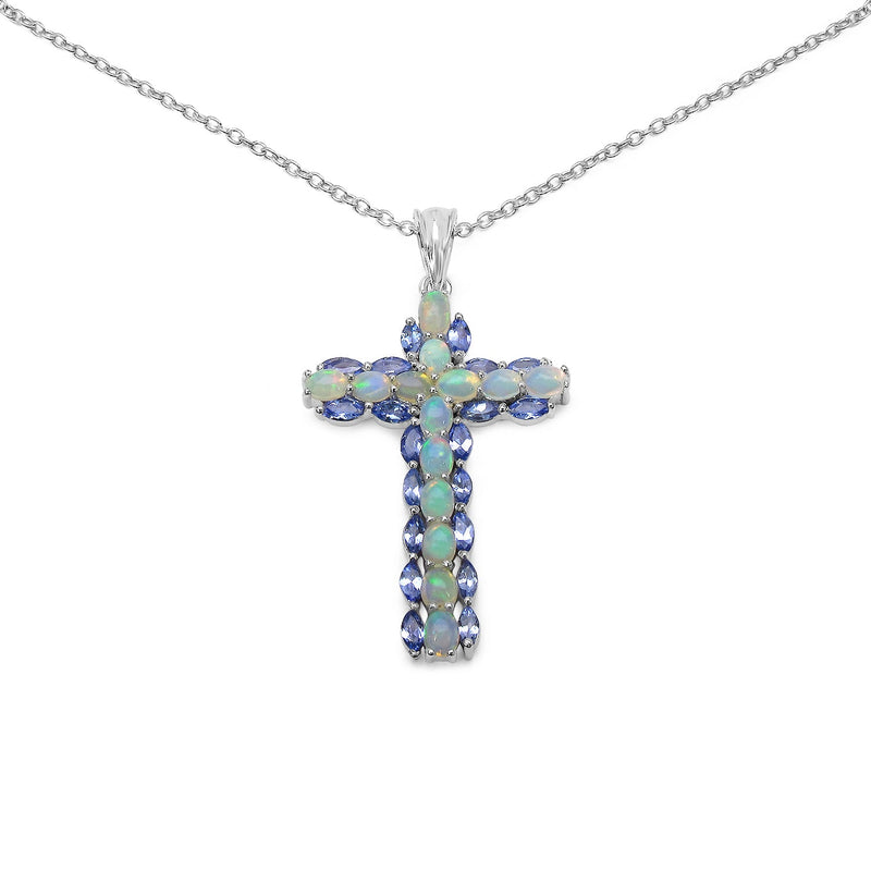 Bids.com 3.32 Carat Genuine Ethiopian Opal and Tanzanite .925 Sterling Silver Pendant Pendants