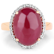 Bids.com 14K Rose Gold Plated 16.69 Carat Genuine Glass Filled Ruby and White Topaz .925 Sterling Silver Ring Rings