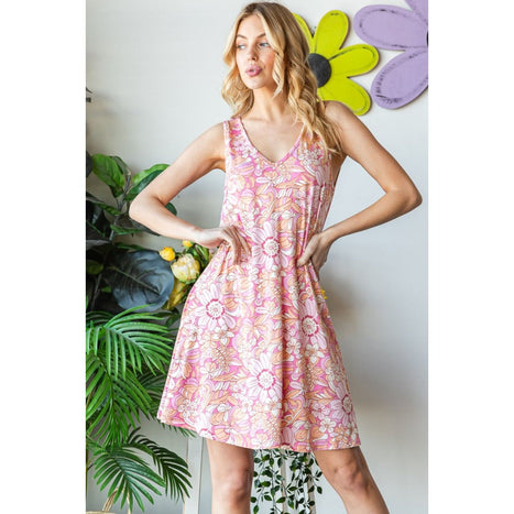 Heimish Floral V-Neck Tank Dress with Pockets