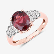 Bids.com 2.87 Carat Genuine Rhodolite and White Diamond 14K Rose Gold Ring Rings