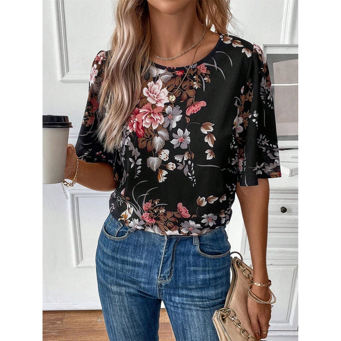 Floral Round Neck Half Sleeve Blouse