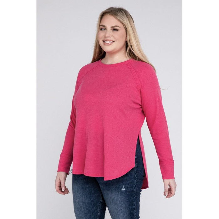 Plus Melange Baby Waffle Long Sleeve Top