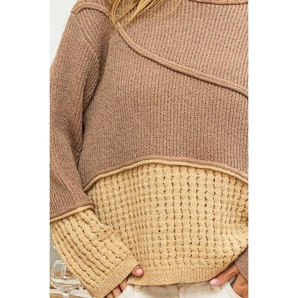 BiBi Texture Detail Contrast Drop Shoulder Sweater