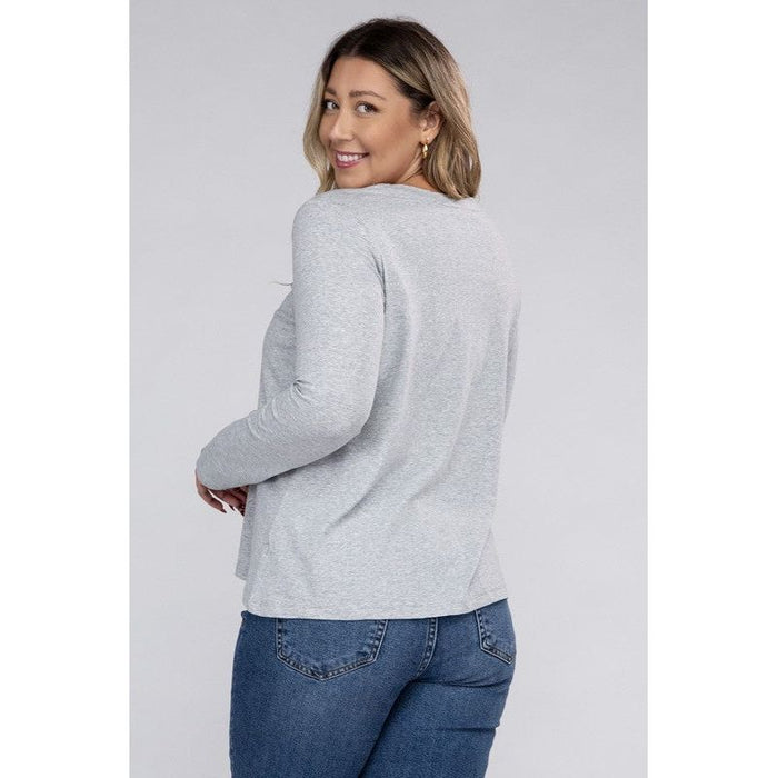 Plus Cotton Crew Neck Long Sleeve T-Shirt